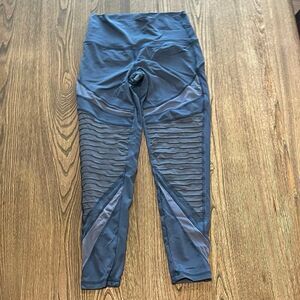 Aerie Chill Play Move Black Moto Mesh High Rise Leggings 7/8 Length Blue Size M